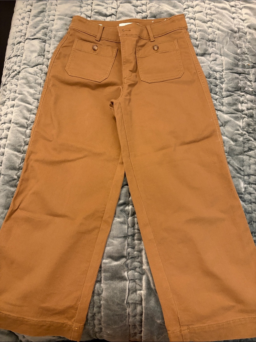 Loft women’s  Wide-Leg Cotton Work Pants in Caramel Brown, 4Petite